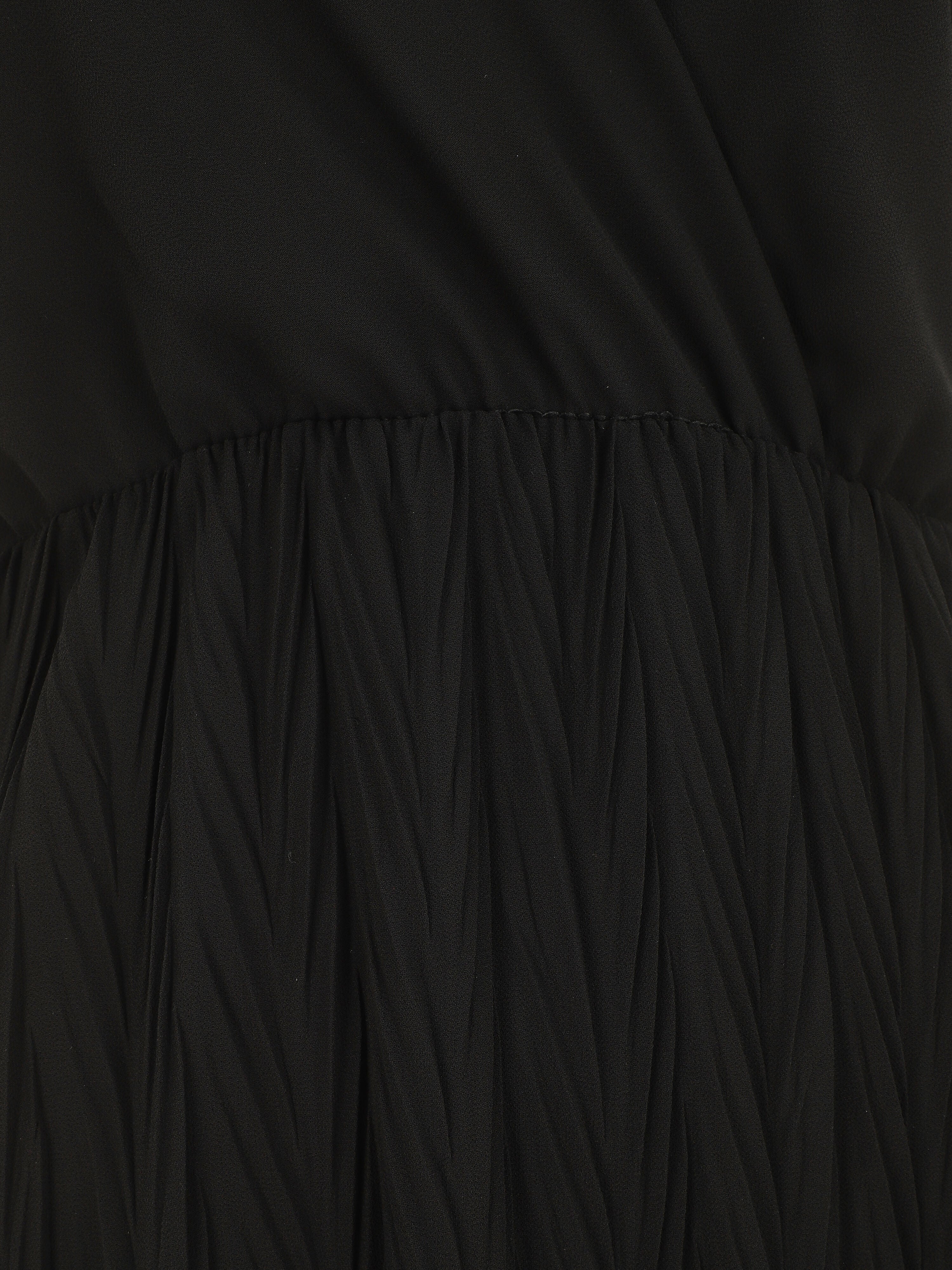 Robe longue unie plissée col cache-coeur - Noir - 3