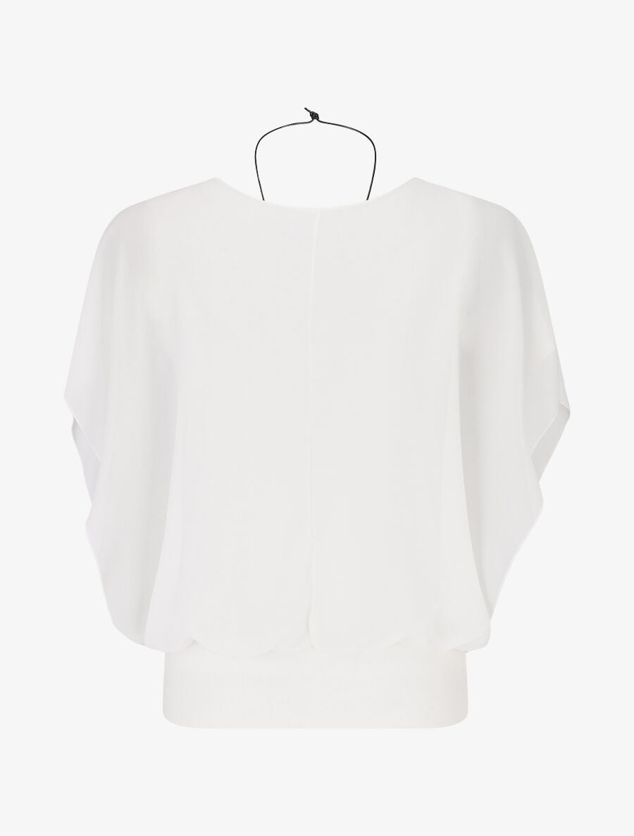 Blouse unie en voile à manches volantées - Blanc - 2