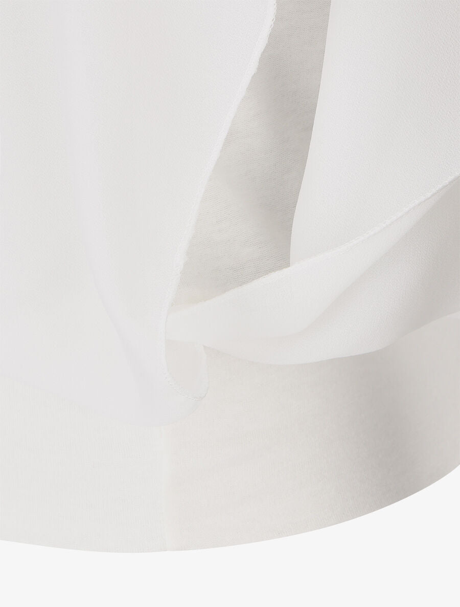 Blouse unie en voile à manches volantées - Blanc - 3
