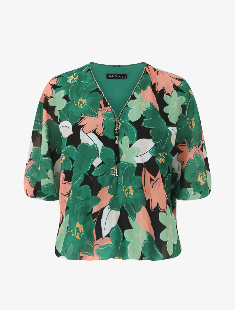 Blouse en voile à imprimé fleuri - Vert - 1