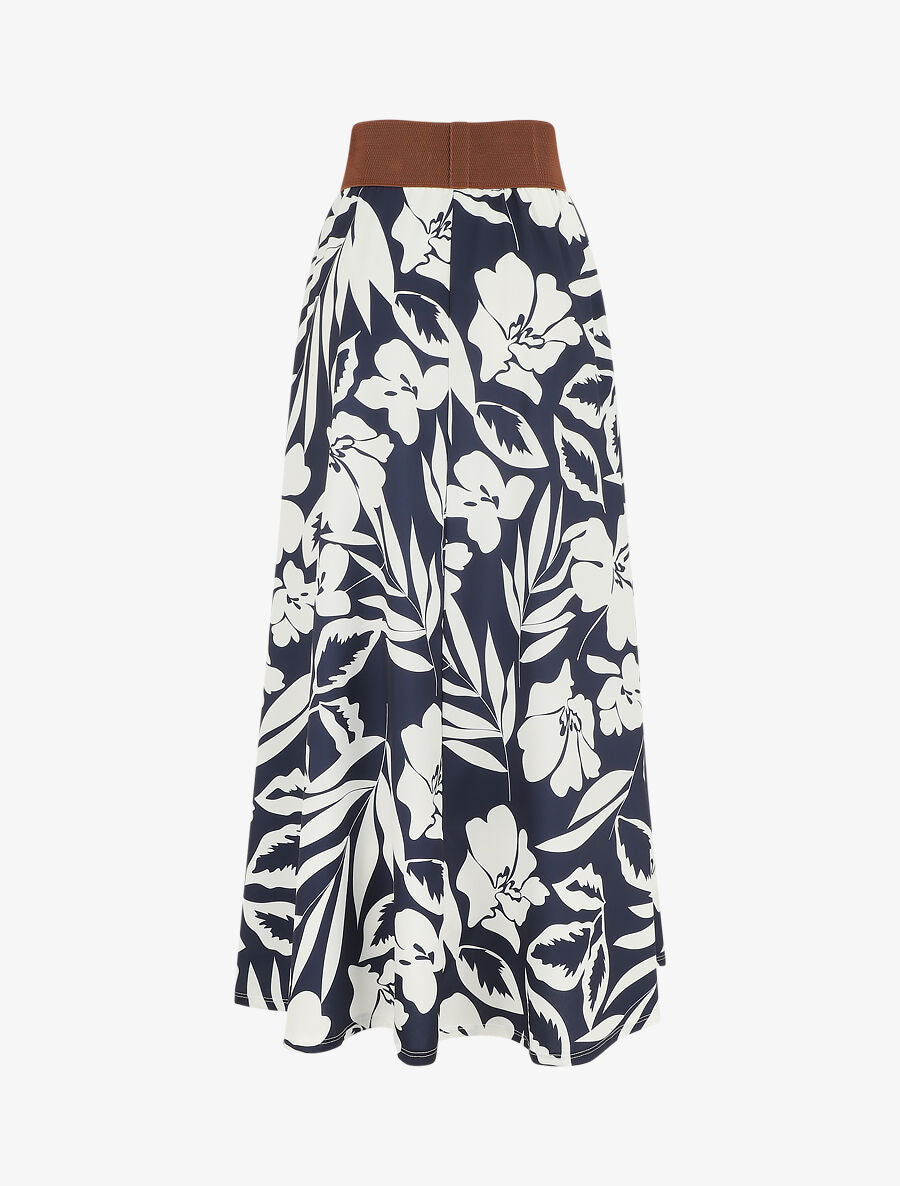 Jupe longue taille haute style corset imprimé hawaïen - Bleu nuit - 2