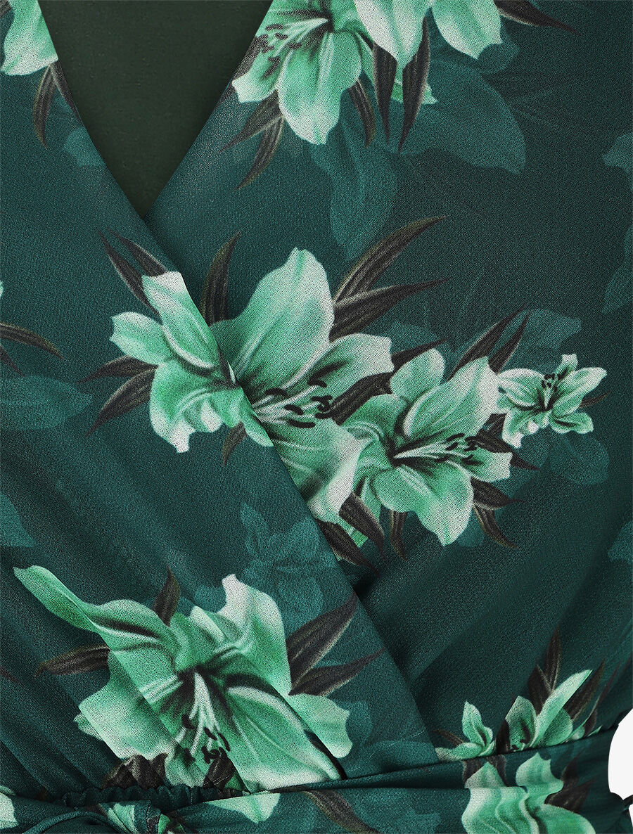 Robe élastiquée à imprimé fleuri - Vert - 3
