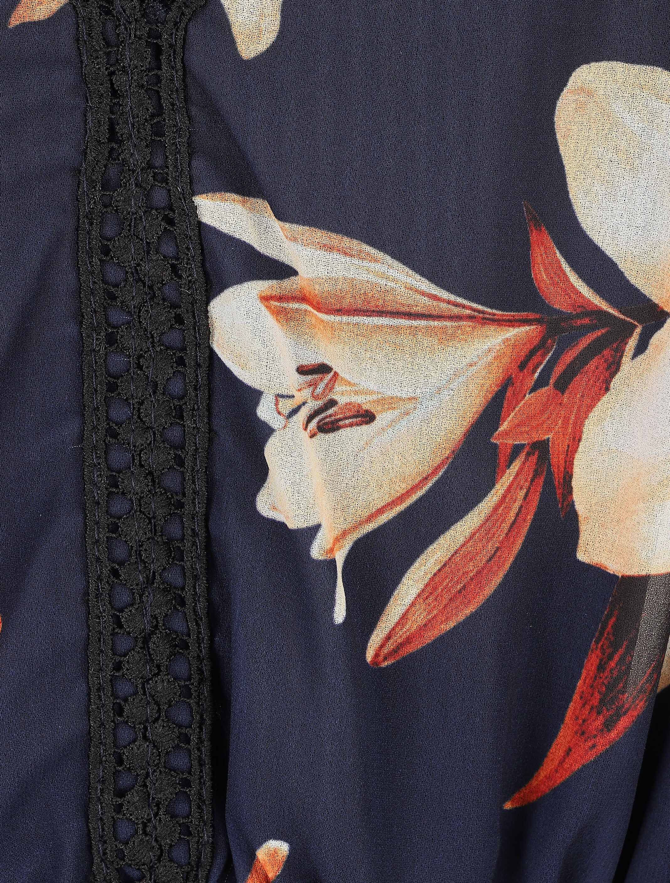 Robe élastiquée à imprimé fleurs - Marine - 3
