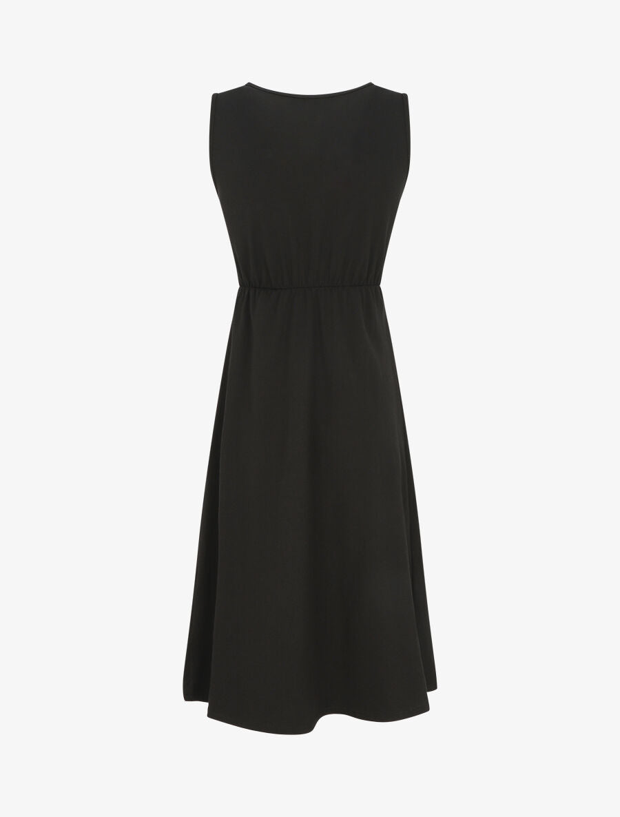 Robe longue unie à col V - Noir - 2