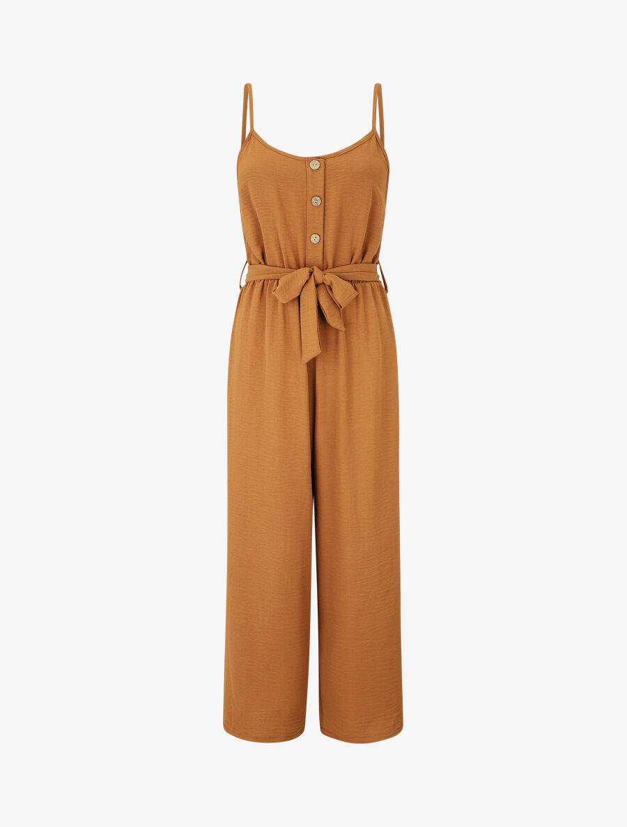 Combinaison unie fluide à taille élastiquée - Camel - 1