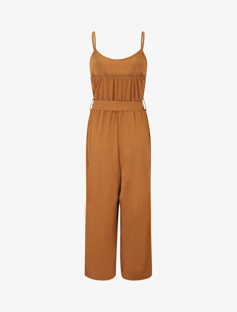 Combinaison unie fluide à taille élastiquée - Camel - 2
