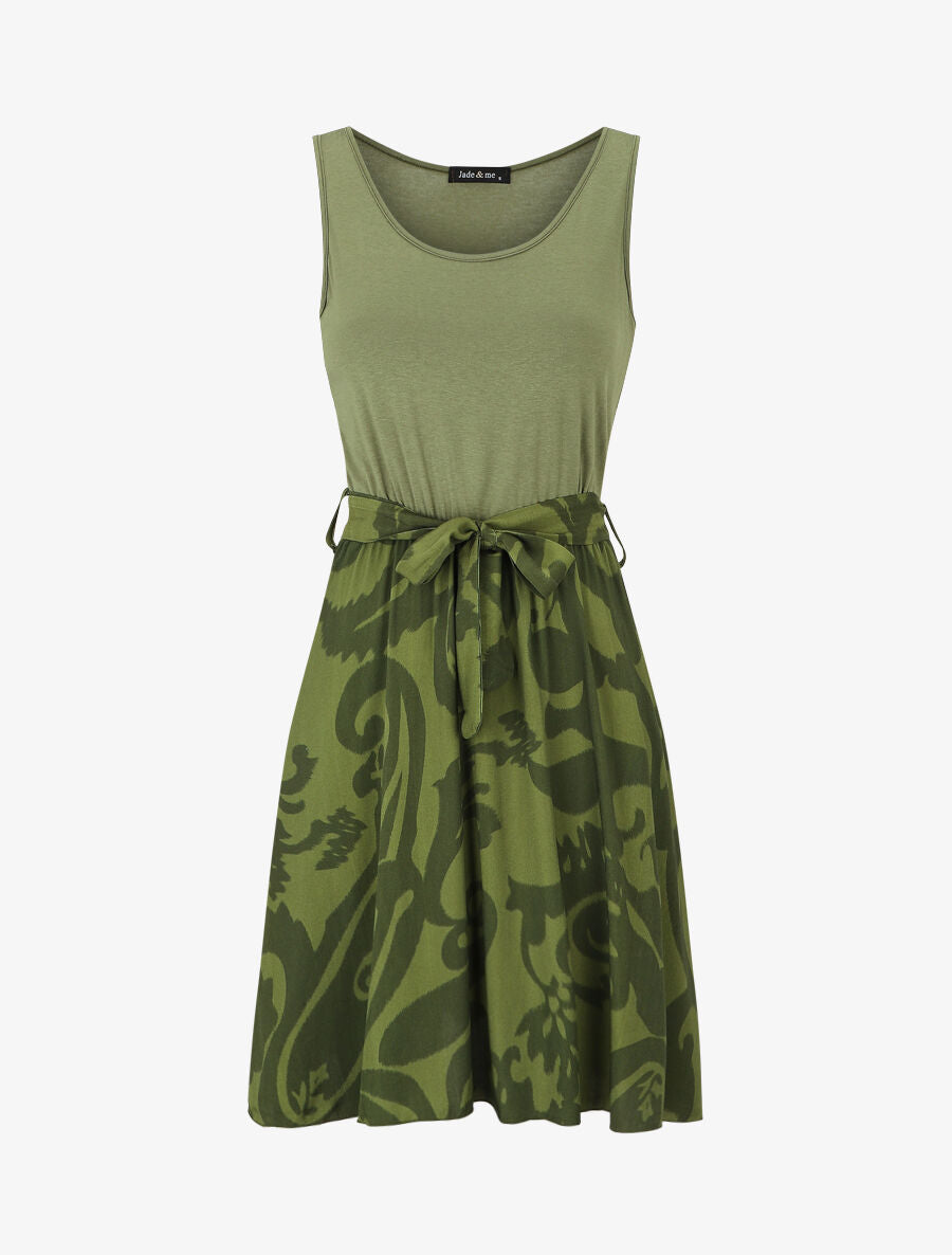 Robe bicolore à imprimé graphique - Kaki - 5