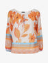 Blouse manches longues imprimé grandes fleurs - Blanc/orange - 1