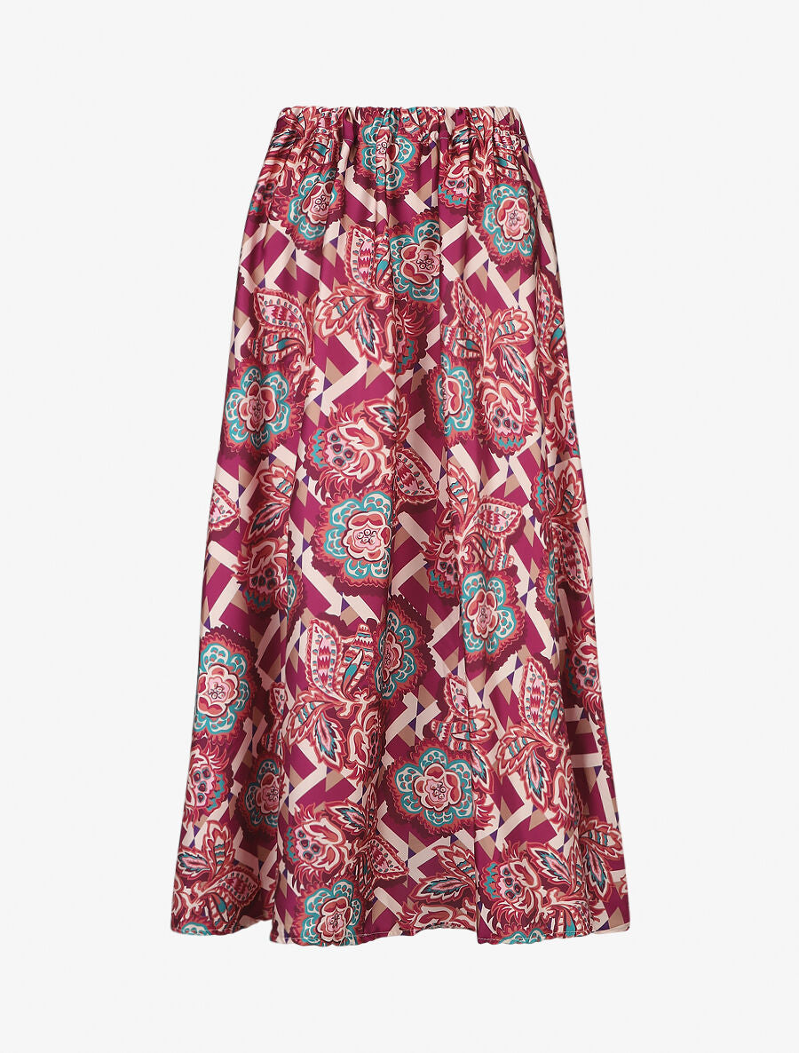 Jupe longue élastiquée à imprimé foulard - Mauve - 5