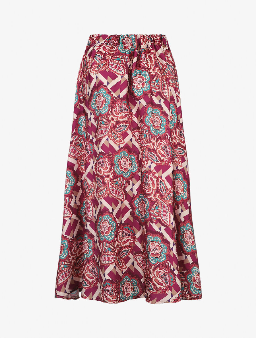 Jupe longue élastiquée à imprimé foulard - Mauve - 2
