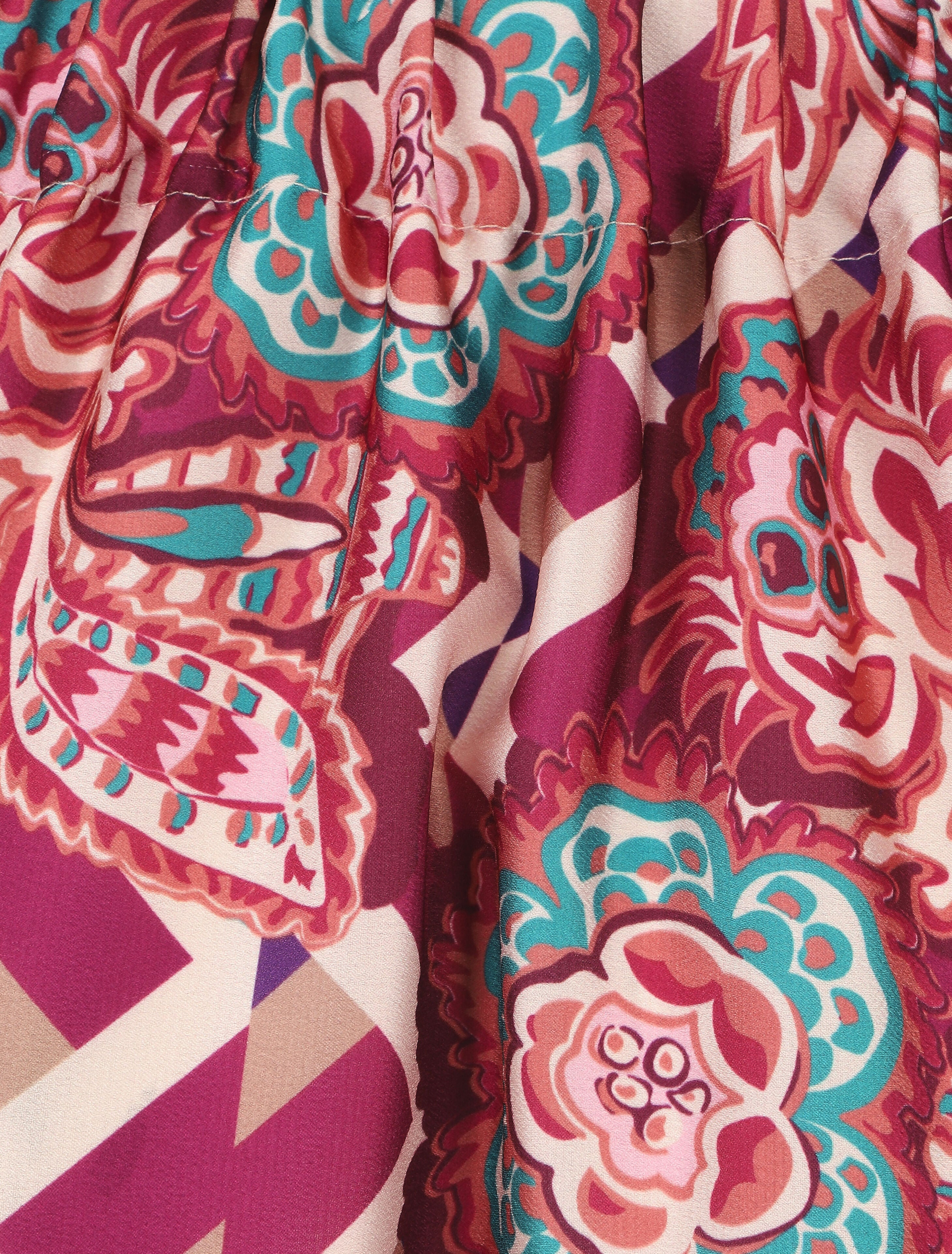 Jupe longue élastiquée à imprimé foulard - Mauve - 3