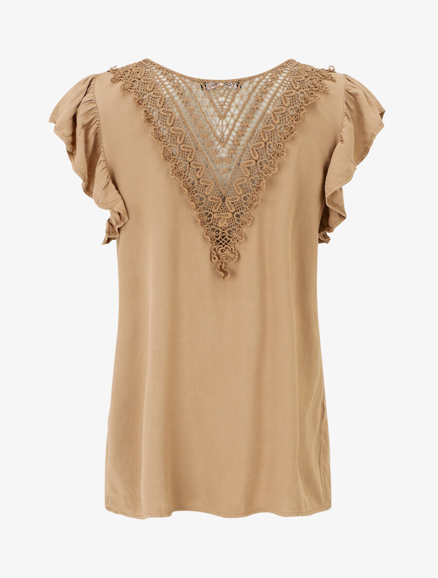 Top sans manches uni dos en crochet - Beige foncé - 2