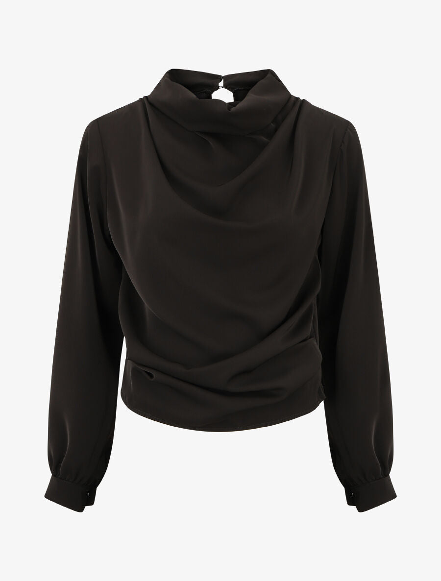 Blouse unie à col bénitier montant - Noir - 4