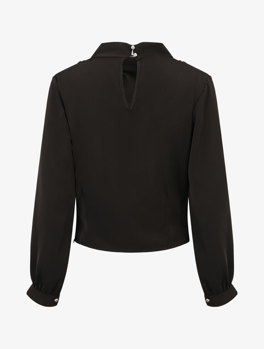 Blouse unie à col bénitier montant - Noir - 2