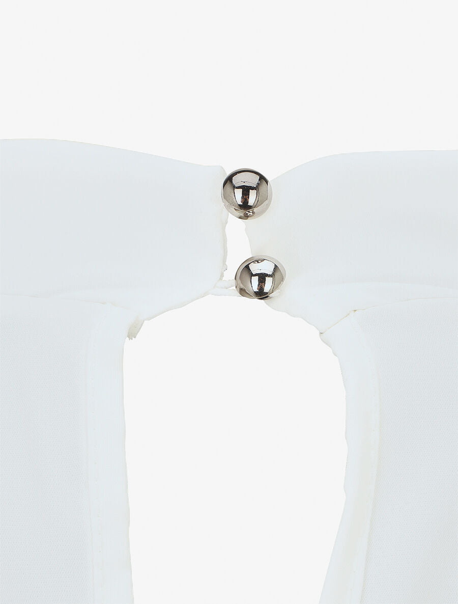 Blouse unie à col bénitier montant - Blanc - 3