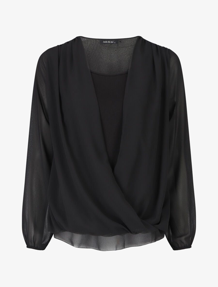 Blouse oversize à col cache coeur - Noir - 1