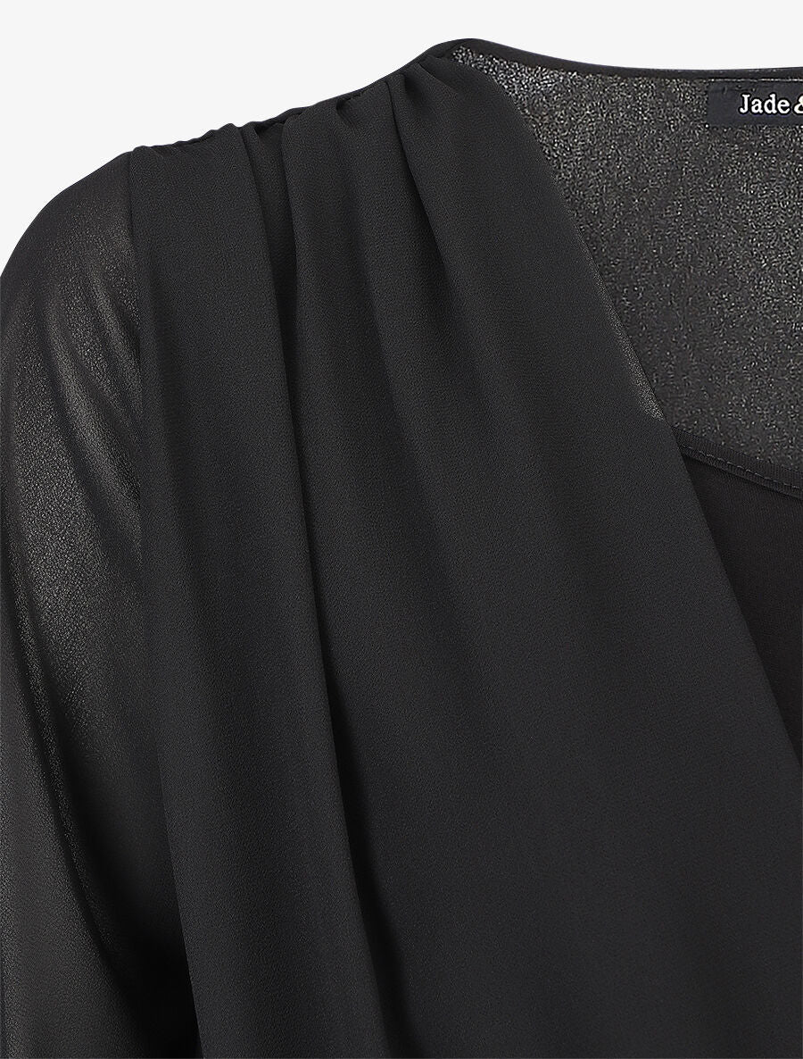 Blouse oversize à col cache coeur - Noir - 3