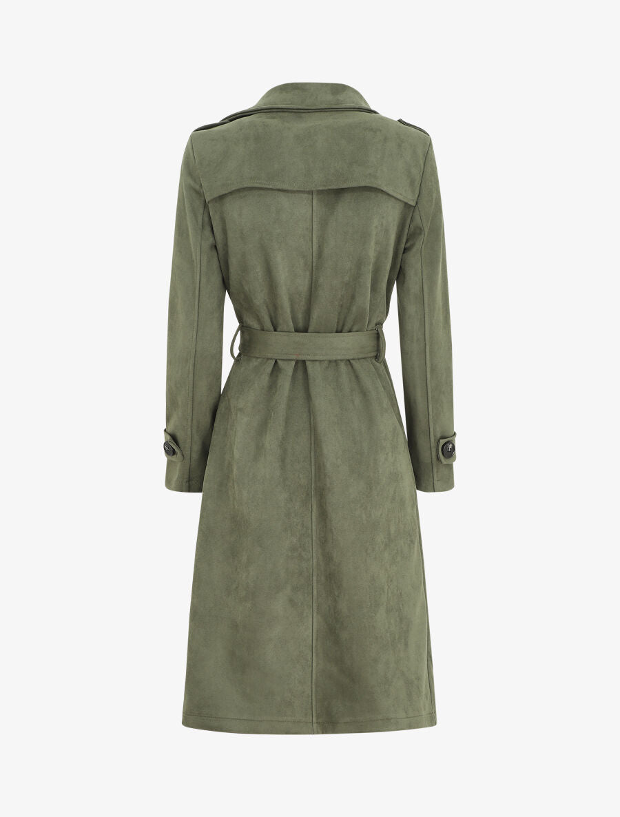 Trench long uni en suédine - Kaki - 2