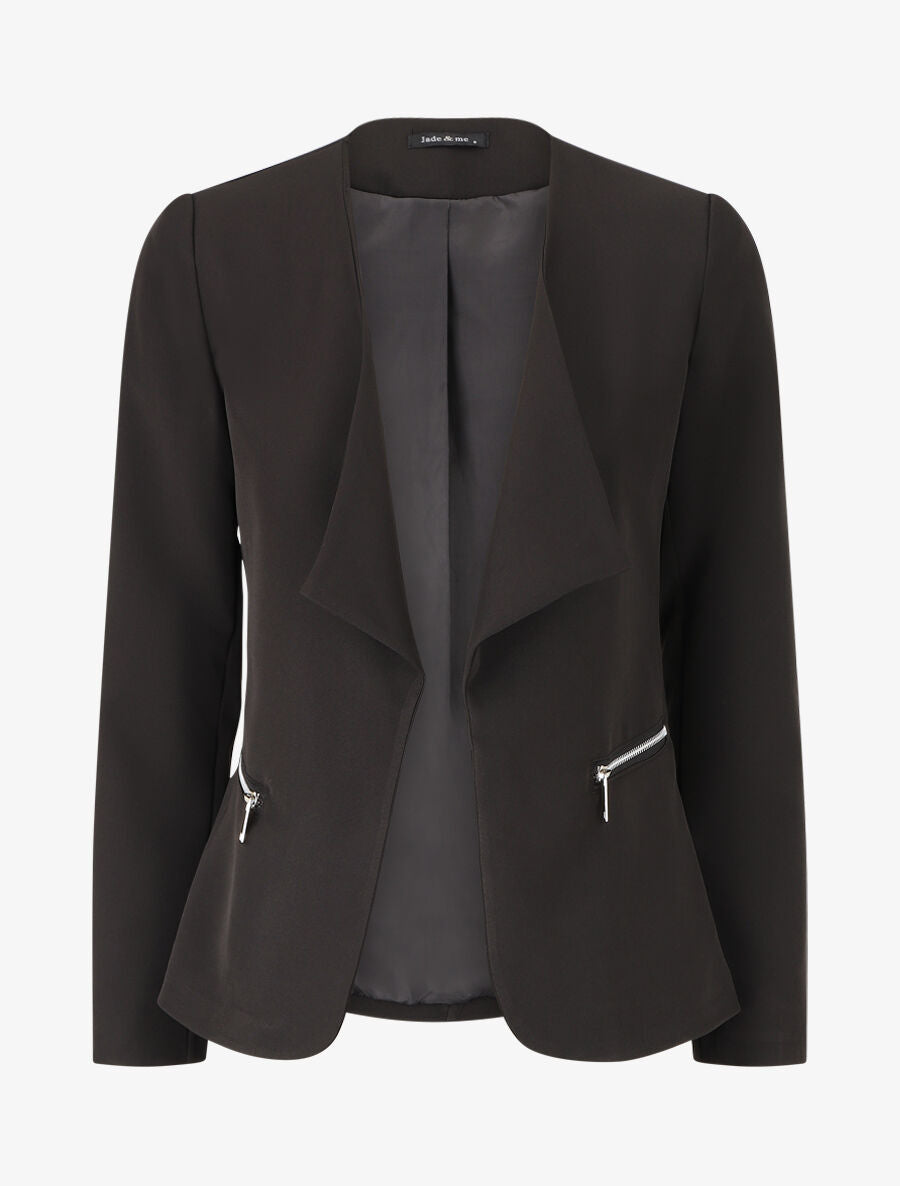 Blazer uni à poches zippées - Noir - 1