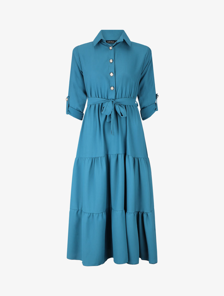 Robe longue à manches longues retroussables - Bleu canard - 5