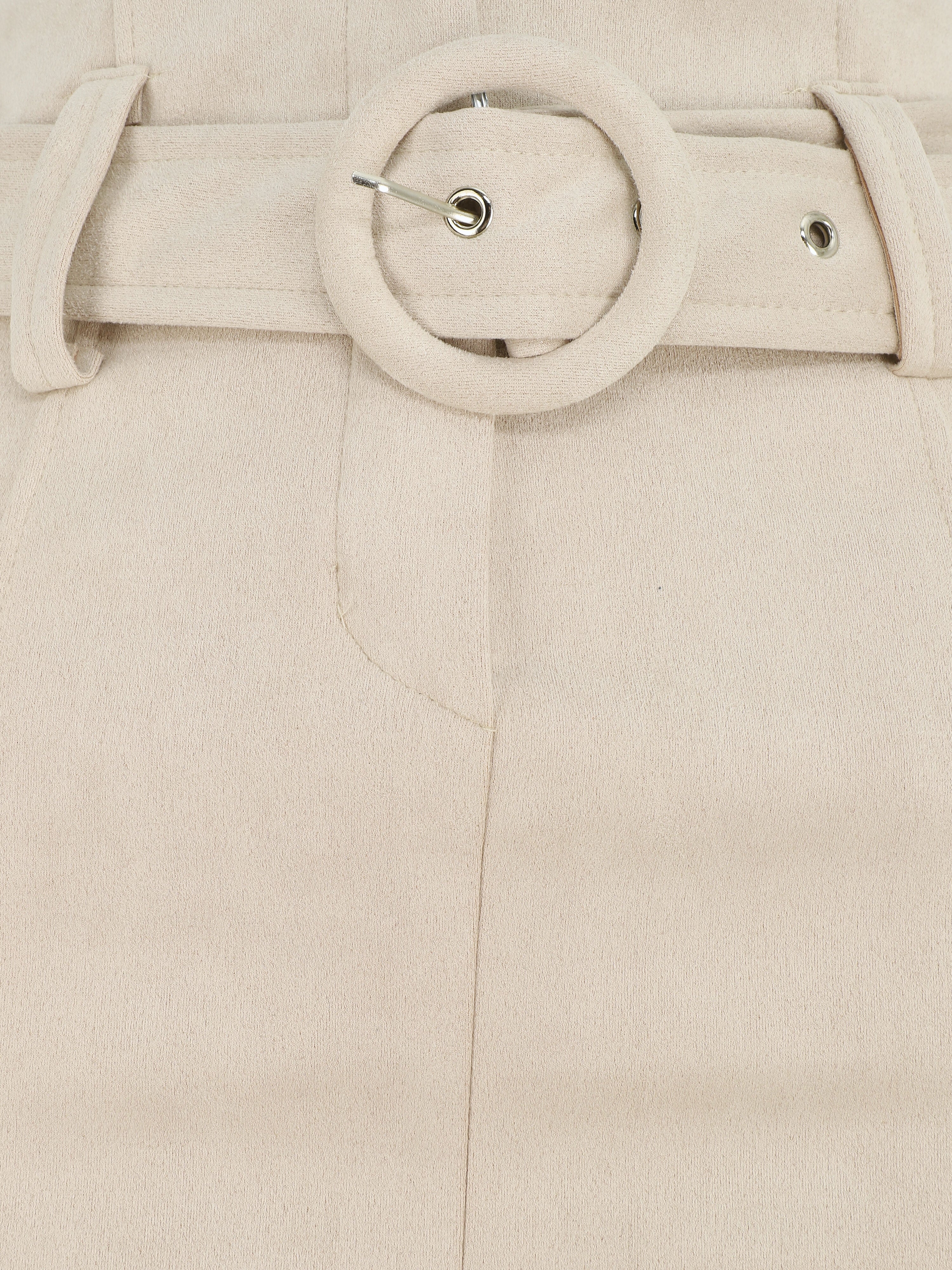 Jupe courte droite en suédine - Beige - 3