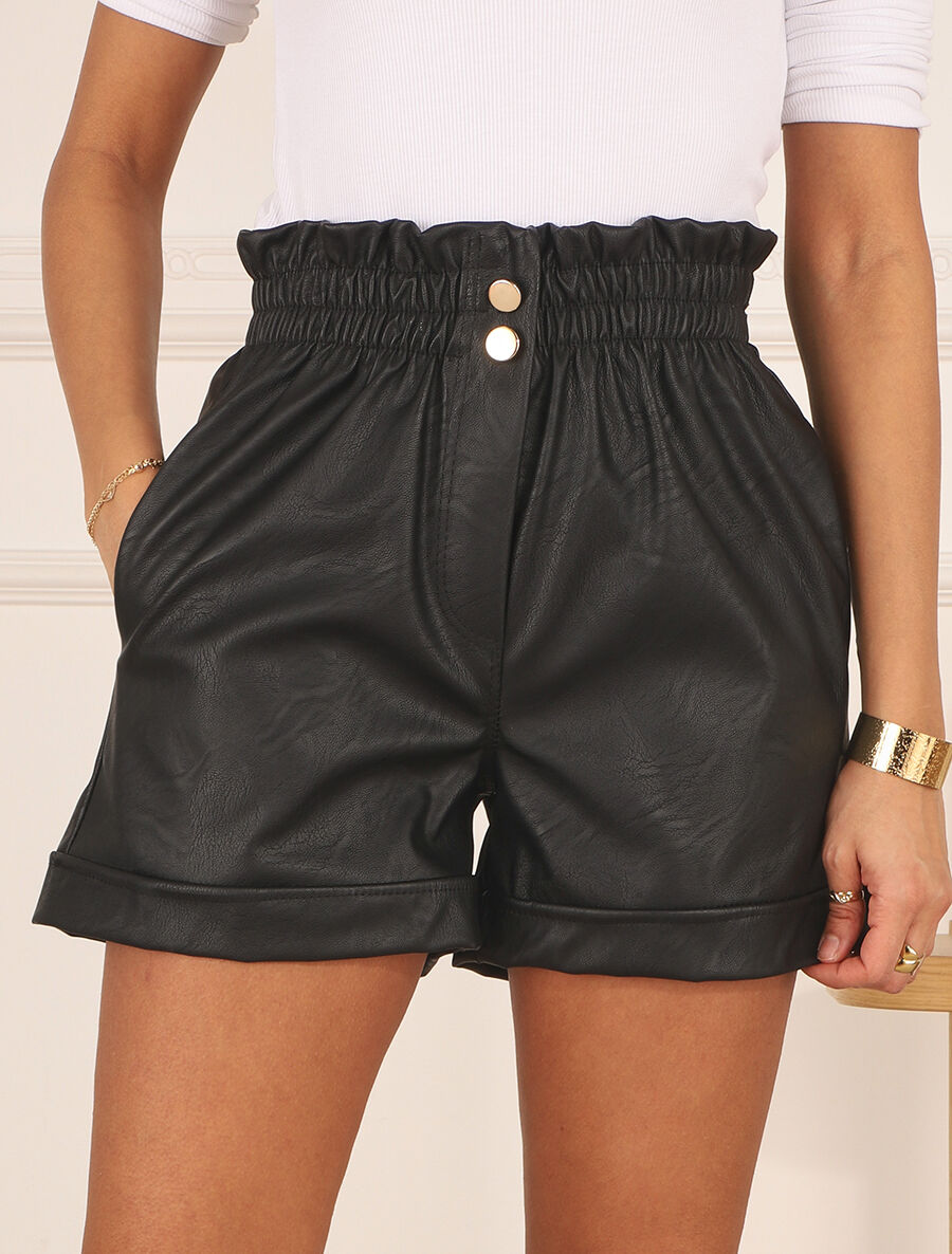 Short paperbag en simili - Noir - 4