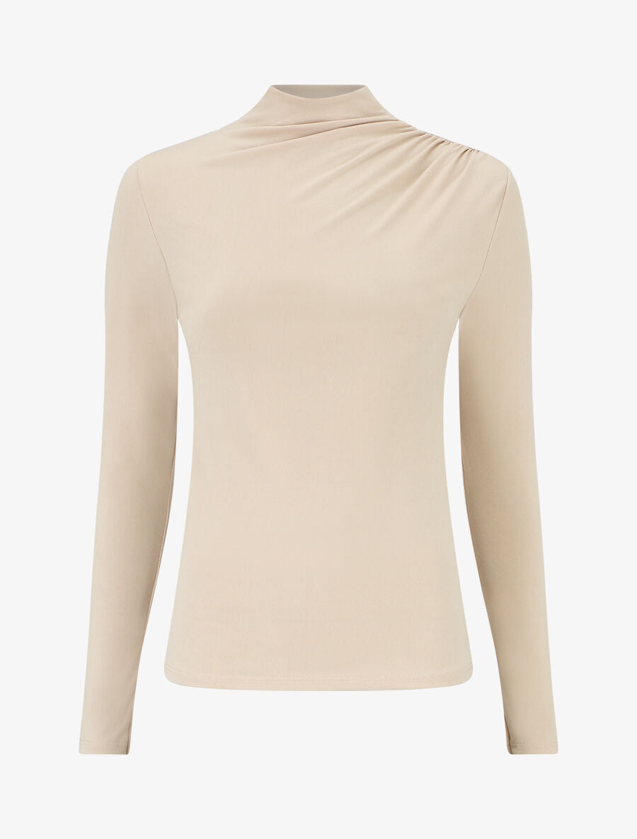 Top uni à col montant drapé - Beige - 5