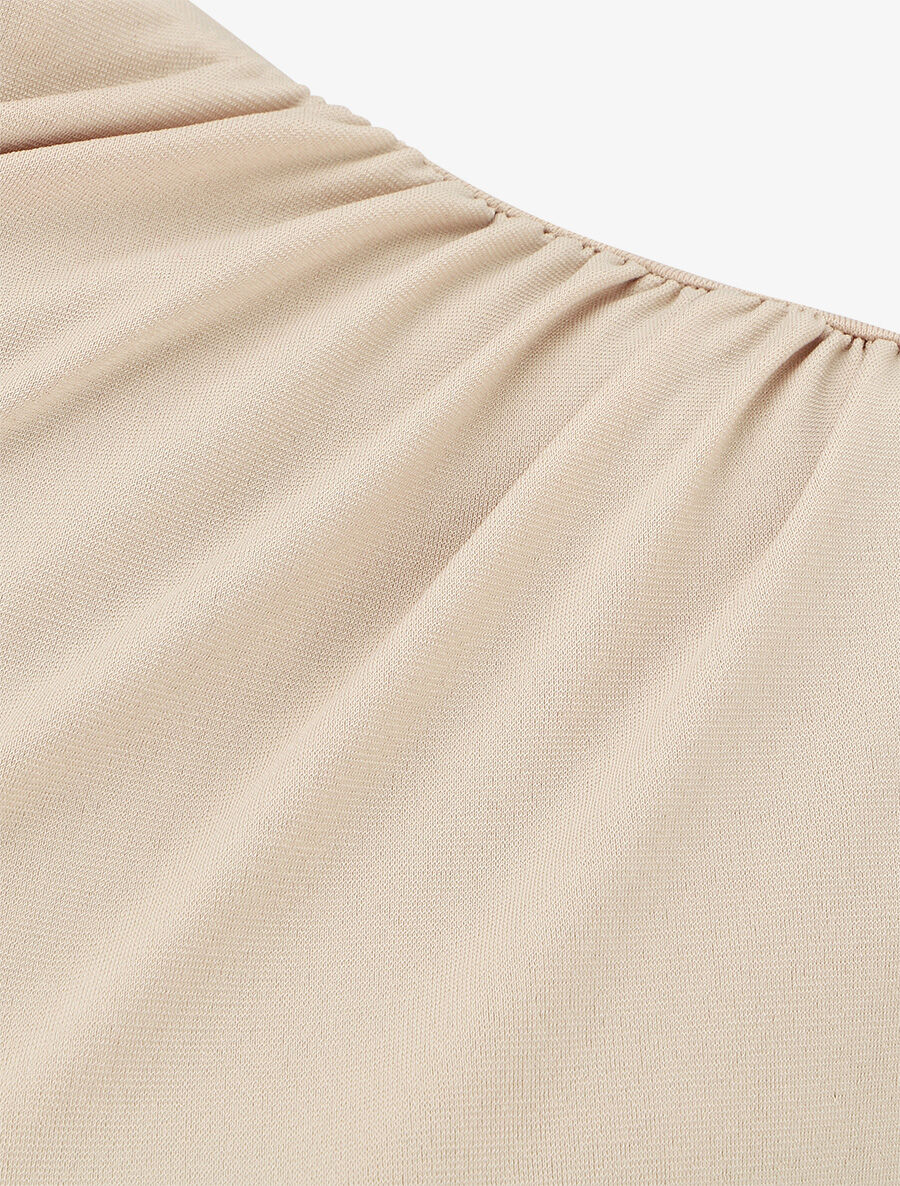 Top uni à col montant drapé - Beige - 3