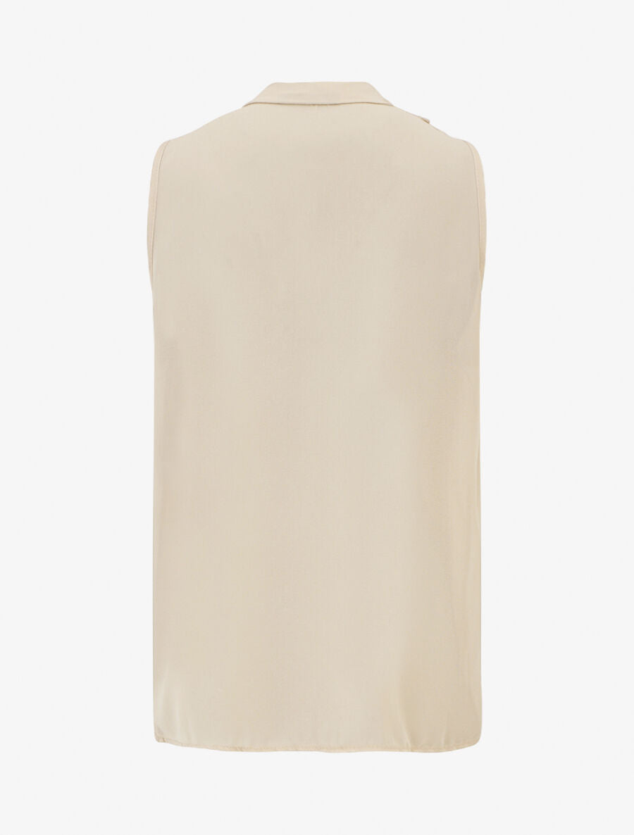 Blouse unie en voile à détail bijoux - Beige - 2