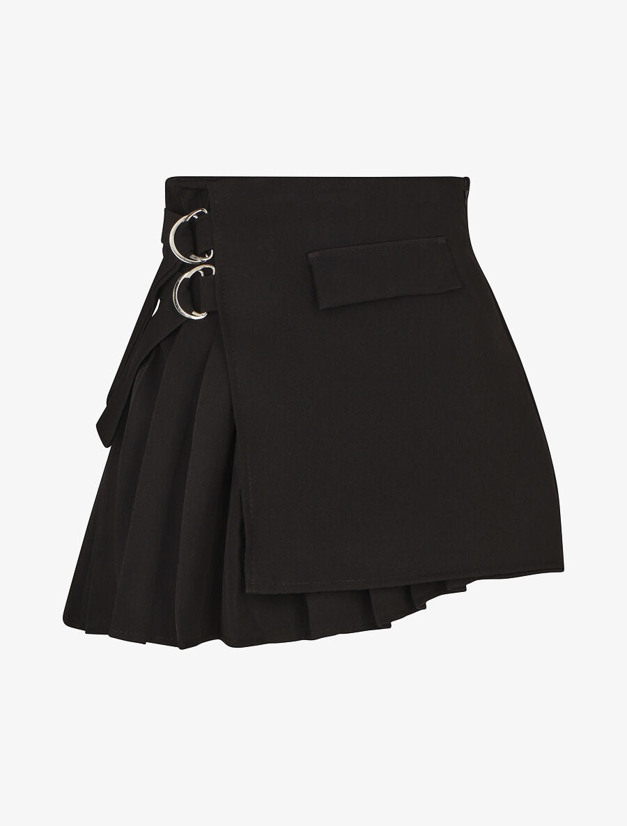 Jupe plissée effet portefeuille - Noir - 5