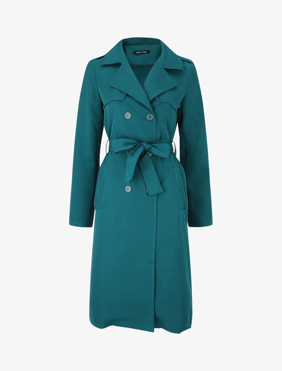 Trench long ceinturé - Bleu canard - 4