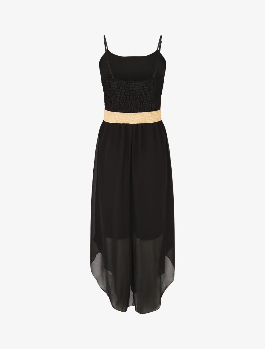 Robe longue unie à taille élastiquée - Noir - 2