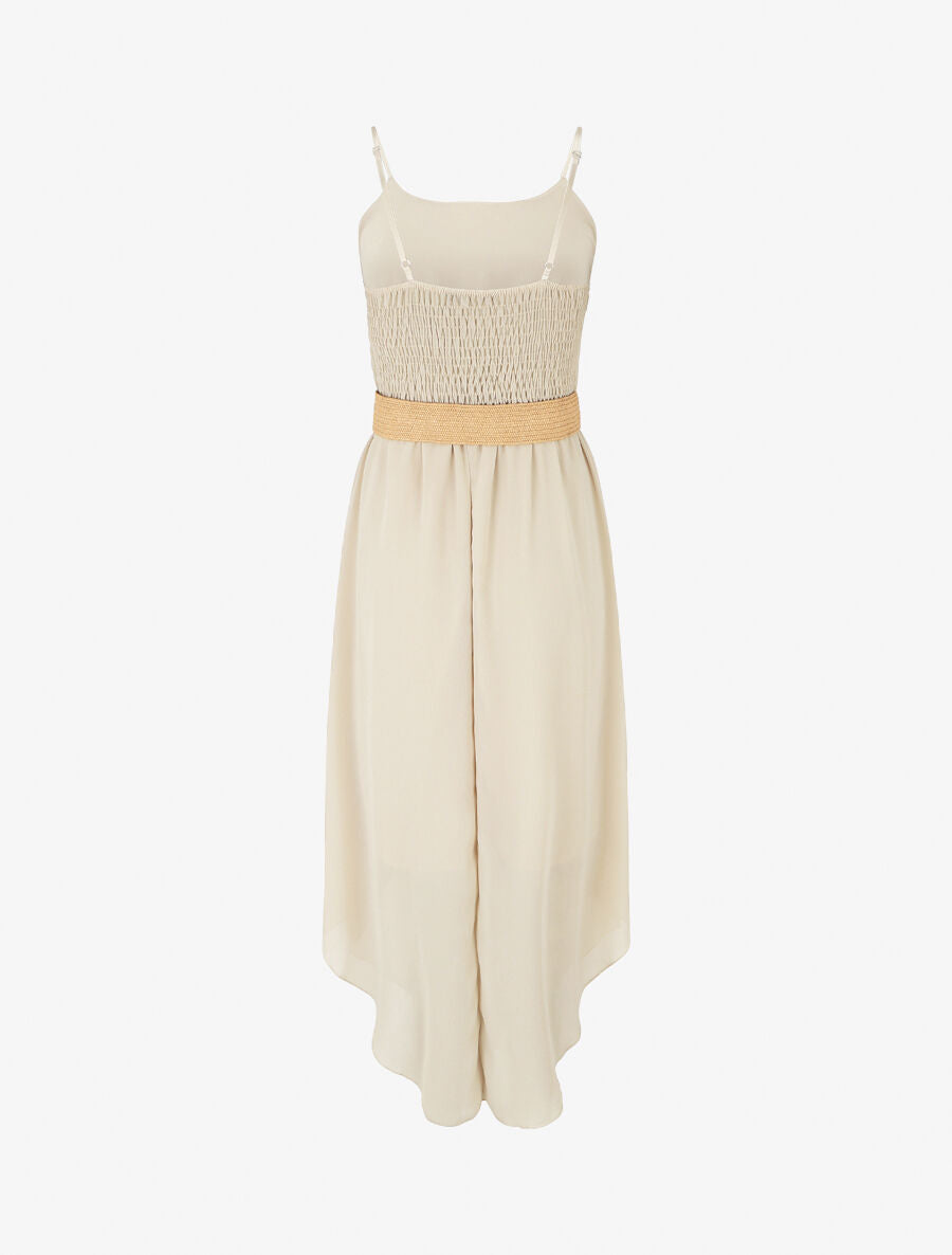 Robe longue unie à taille élastiquée - Beige - 2