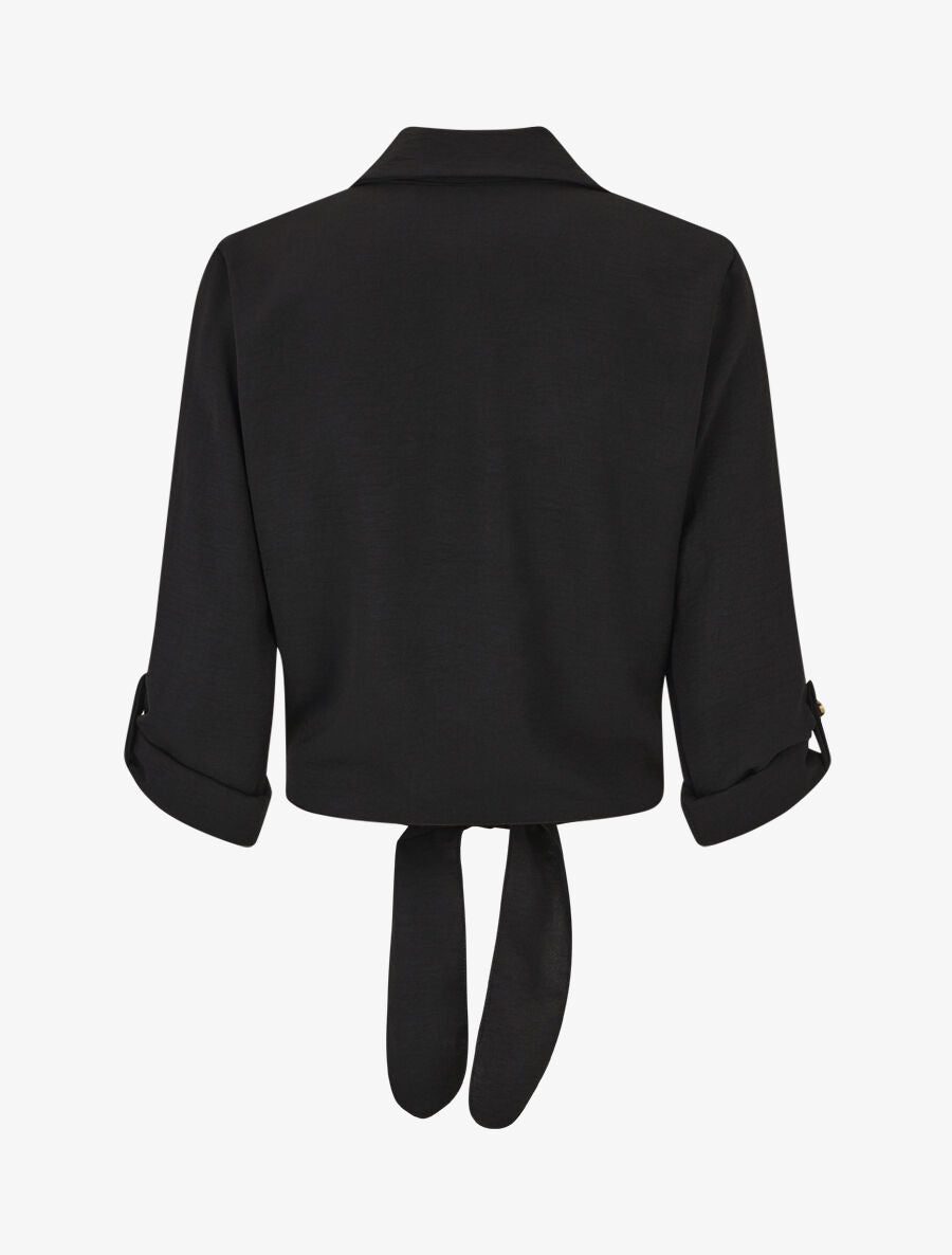 Blouse à nouer et manches retroussables - Noir - 2