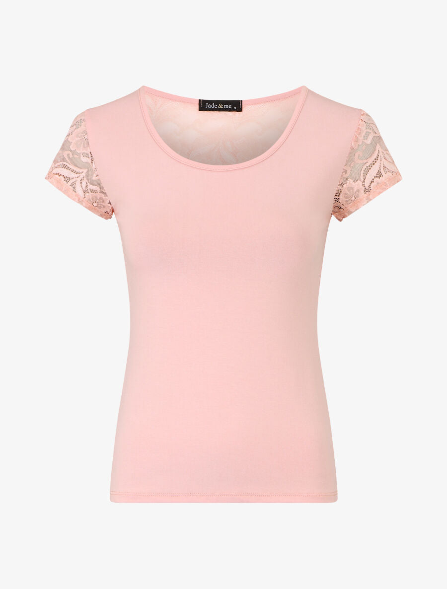 Top uni à dos ajouré en dentelle - Rose - 1
