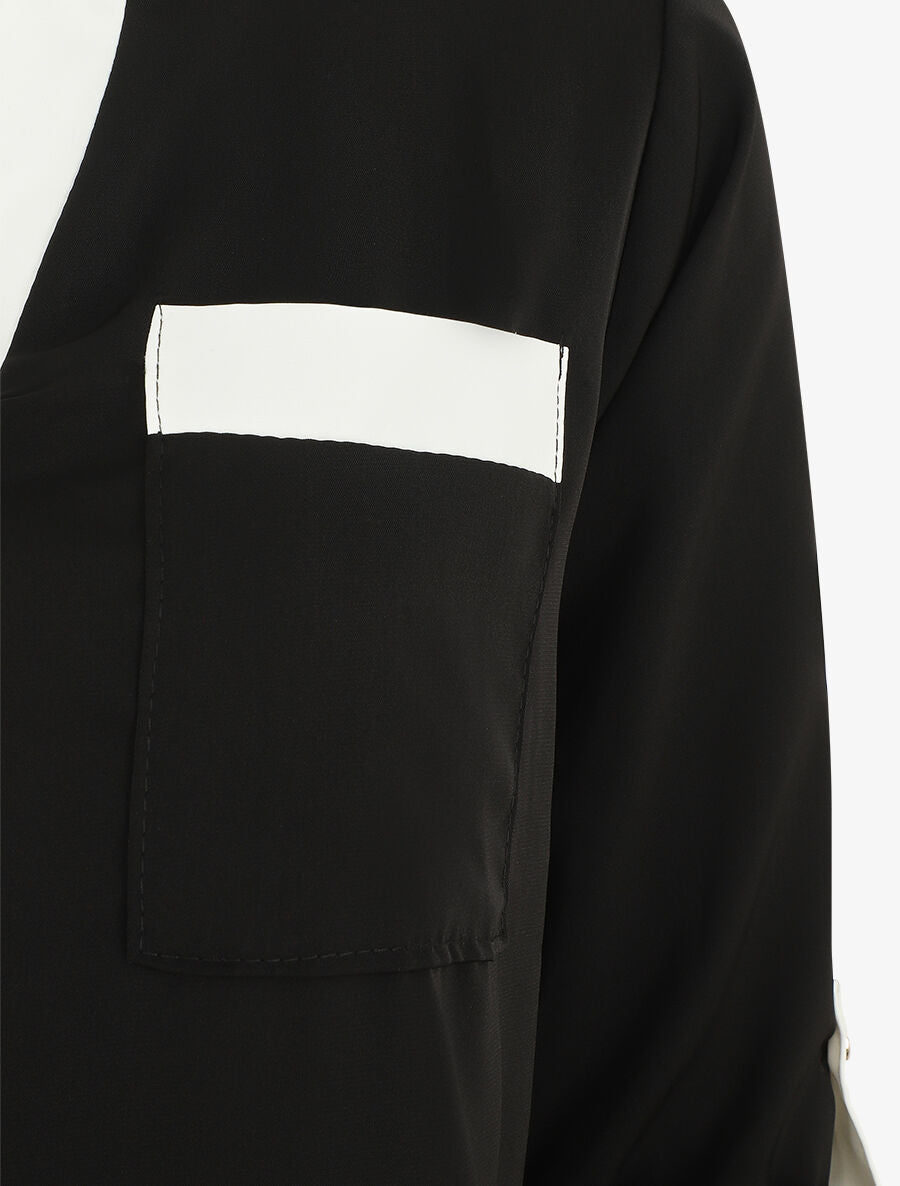 Blouse unie fluide à manches retroussables - Noir - 3