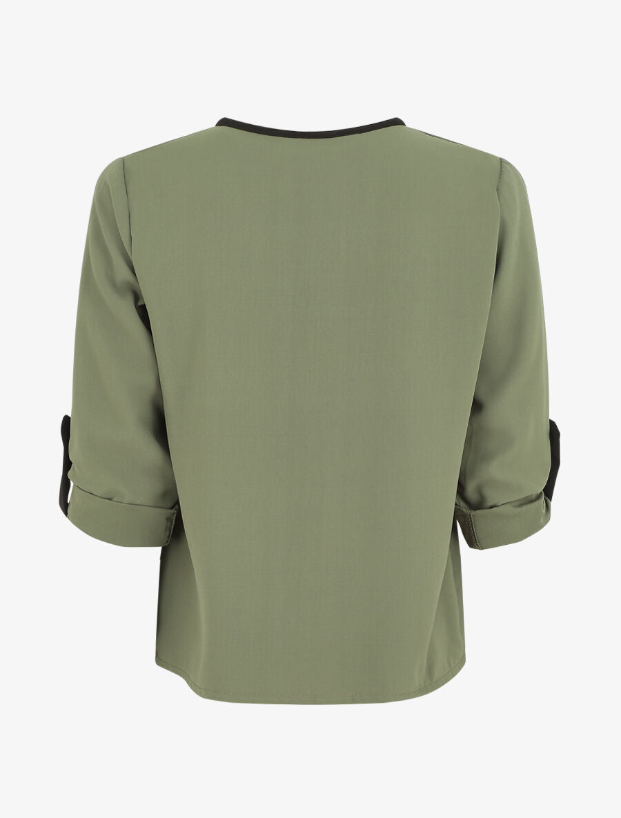 Blouse unie fluide à manches retroussables - Kaki - 2