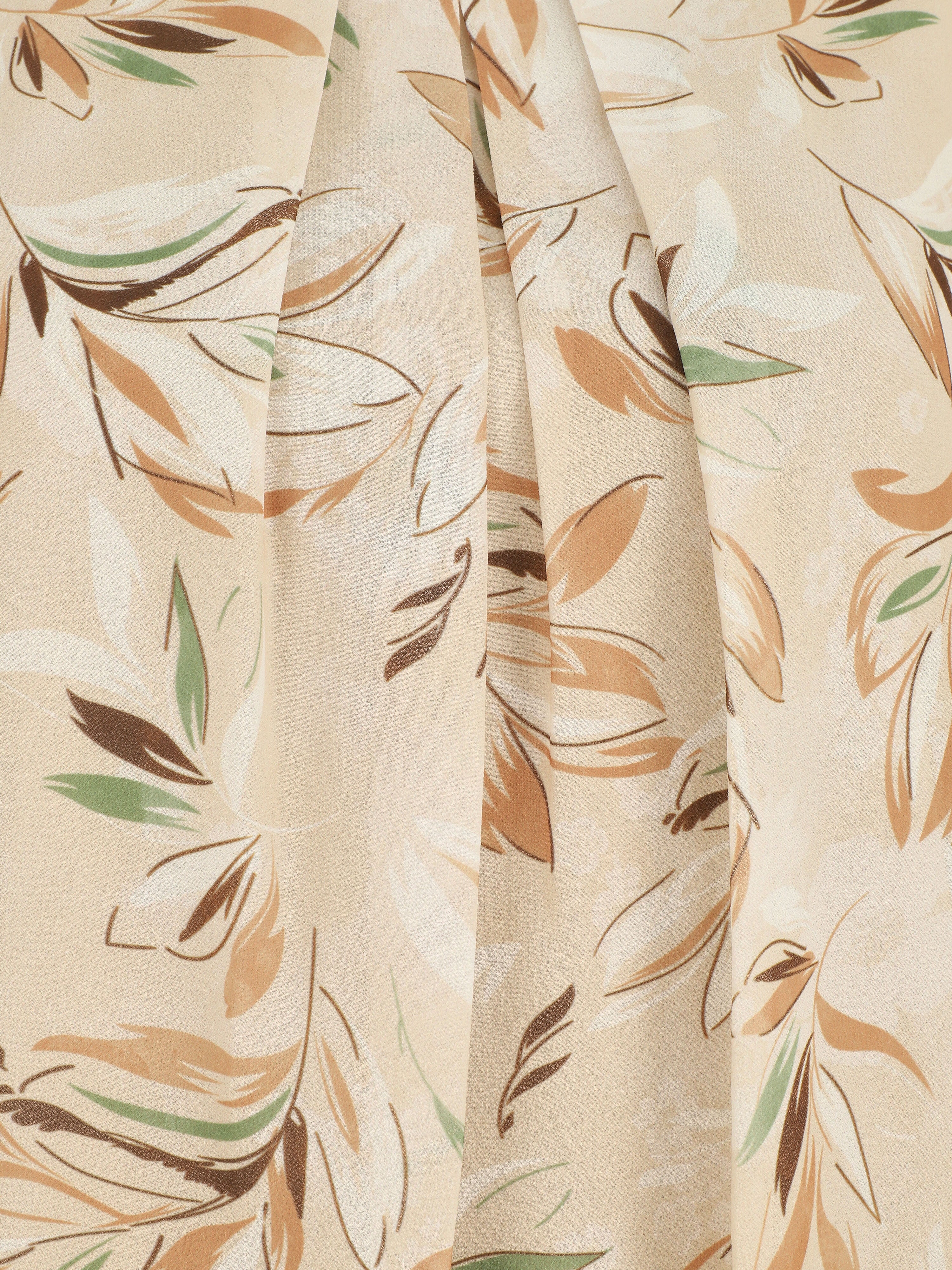 Blouse en voile coupe boule imprimé feuilles - Beige - 3