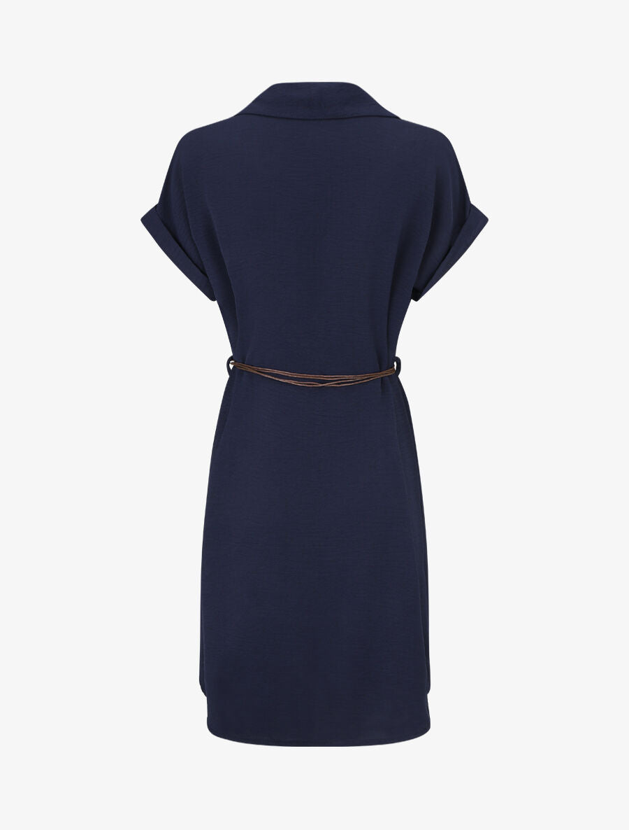 Robe chemise unie à manches courtes - Marine - 2