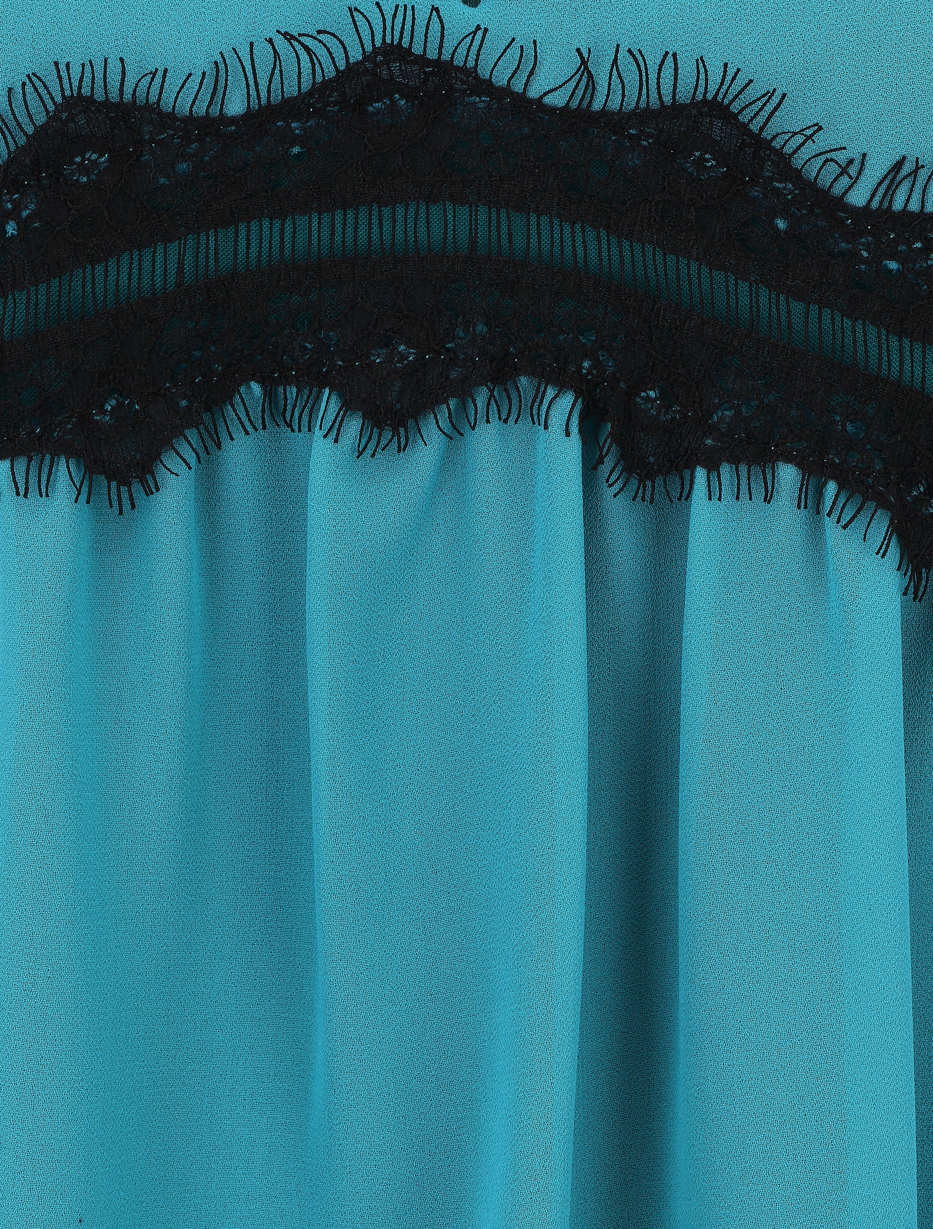 Blouse en voile et dentelle - Turquoise - 3