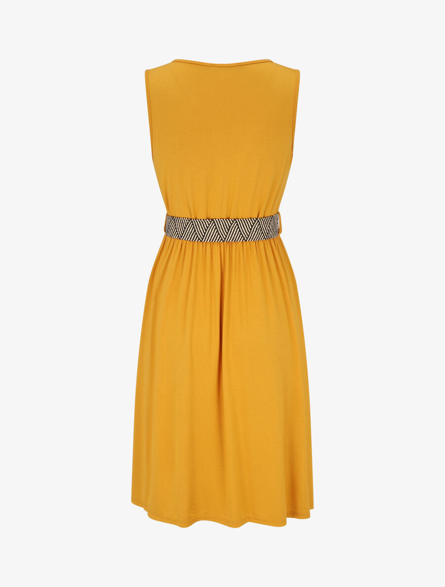 Robe unie à taille élastiquée - Jaune moutarde - 2
