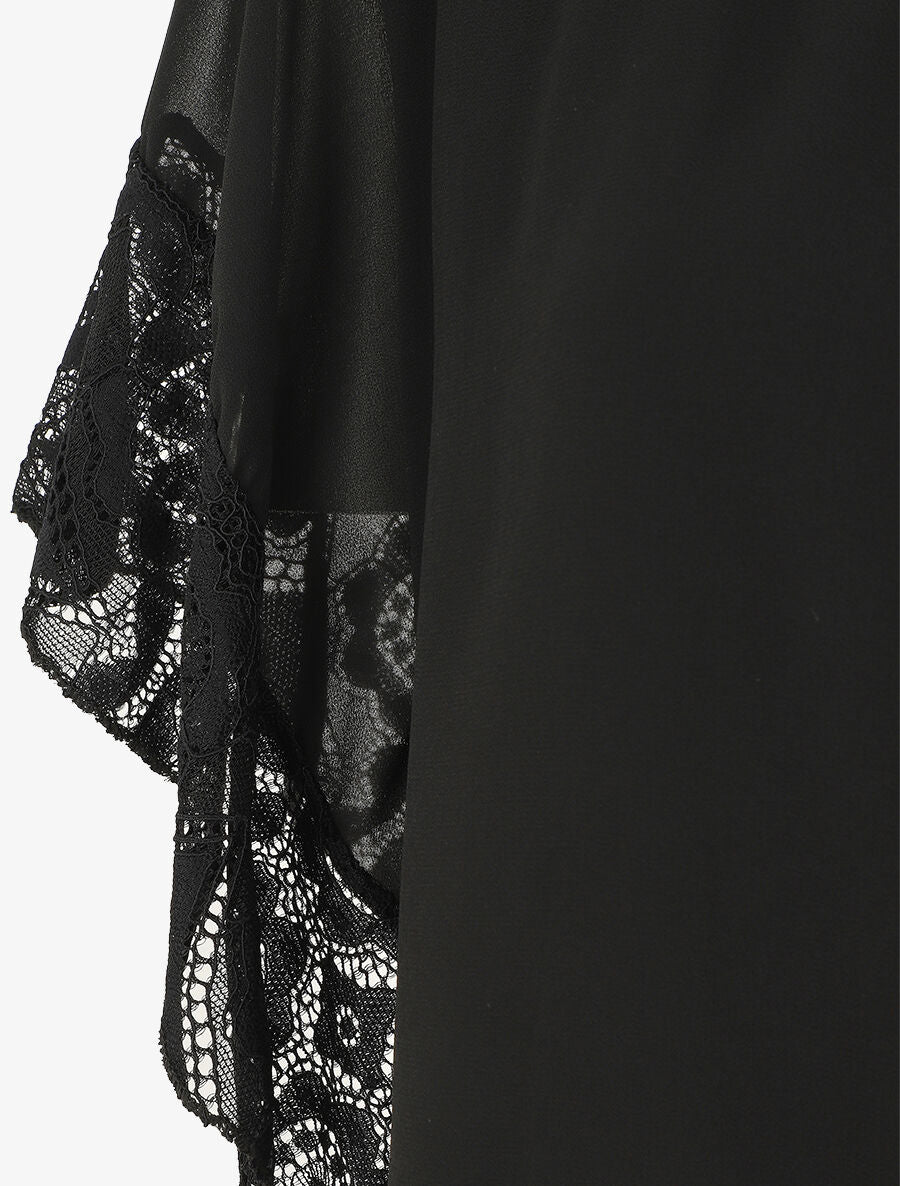 Top uni en voile et dentelle - Noir - 3