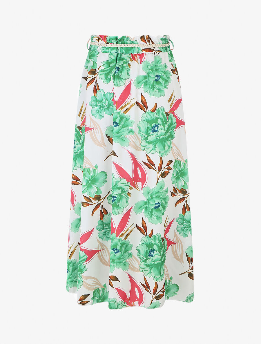 Jupe longue élastiquée imprimé fleurs - Vert - 2