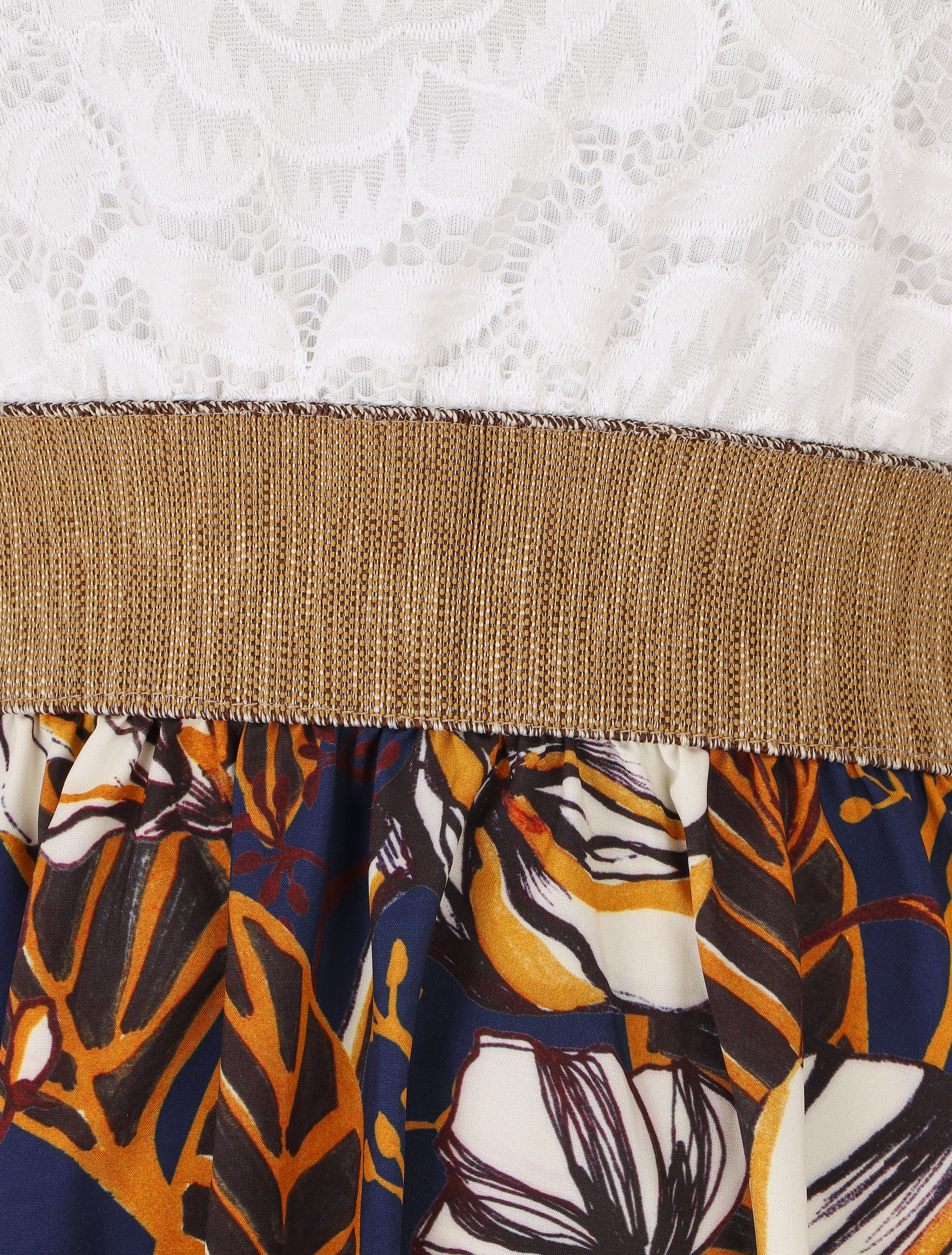 Robe imprimé fleuri à bustier en dentelle - Marine - 3