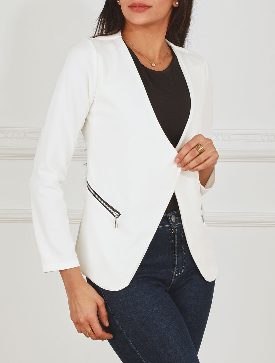 Veste fluide unie col cascade - Blanc - 4