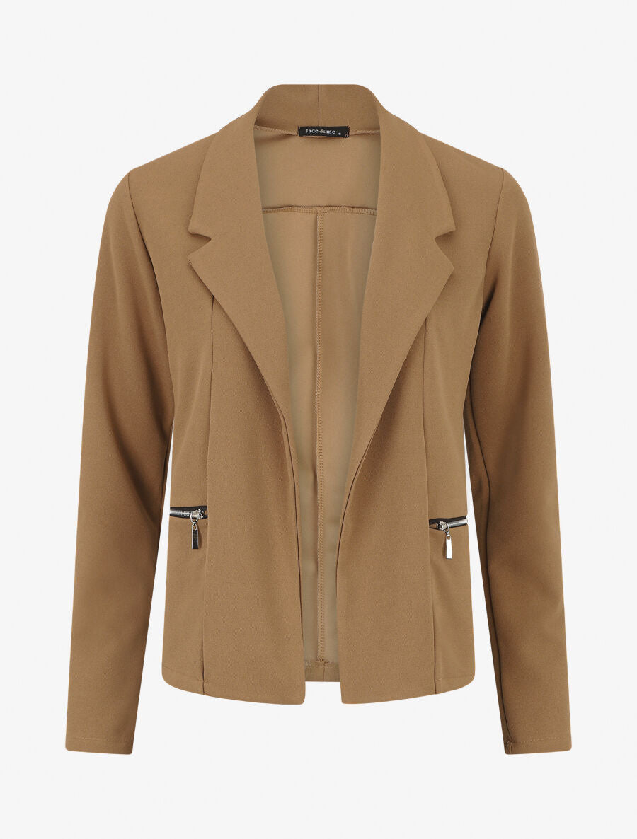 Blazer fluide uni à poches zippées - Camel - 1