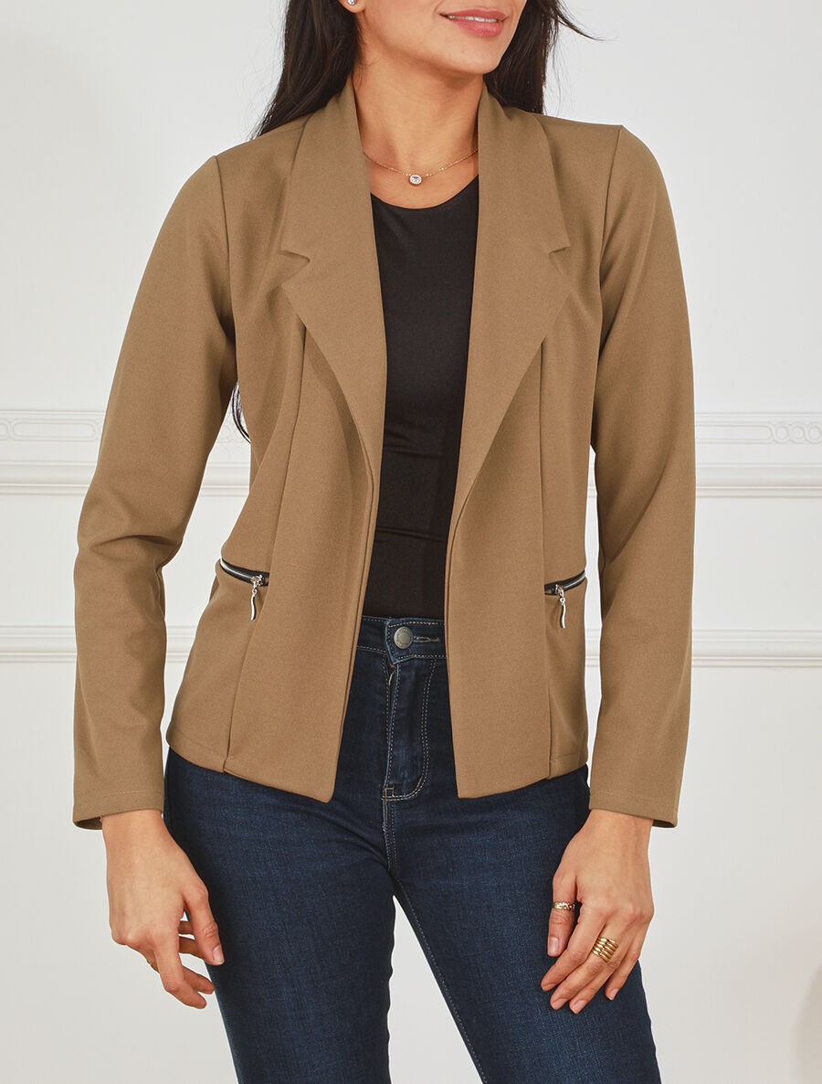 Blazer fluide uni à poches zippées - Camel - 4