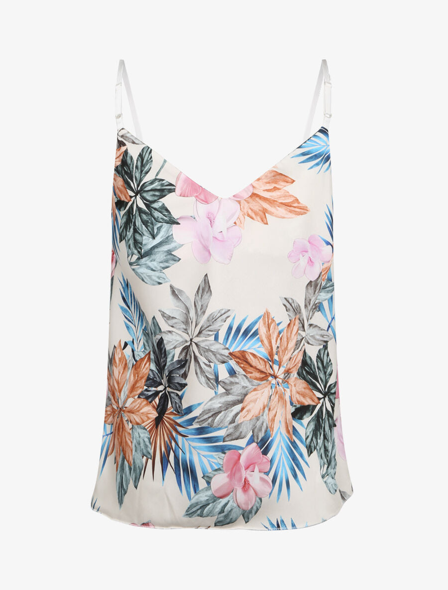 Caraco satiné à imprimé fleurs tropicales - Beige - 2