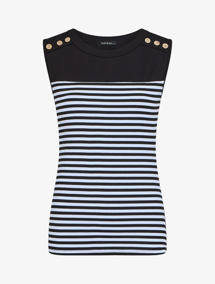 Top à imprimé style marinière - Noir - 1