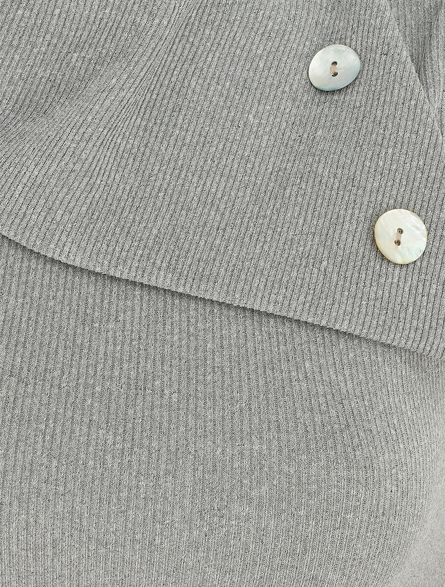 Top côtelé sans manches col asymétrique - Gris - 3